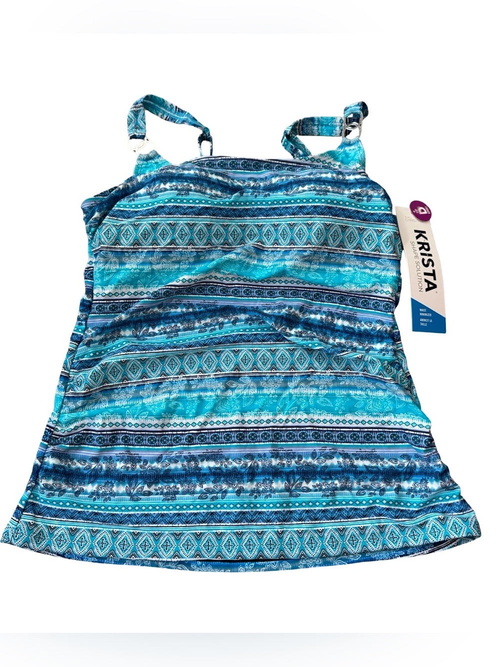 Krista Shape Solution Tankini Top Blue Boho Print Waist Minimizer D Cup L NWT